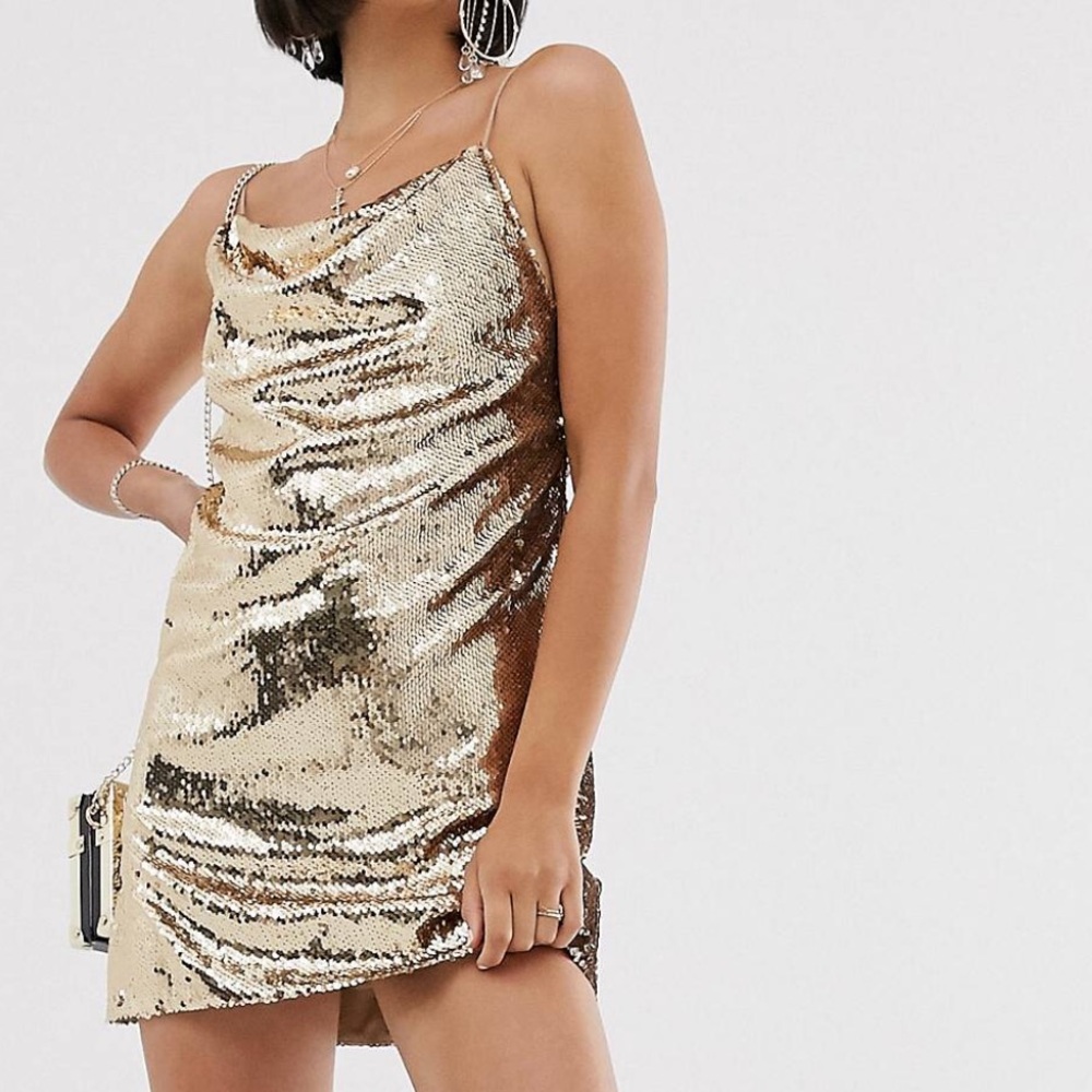 ASOS Design gold mini dress
